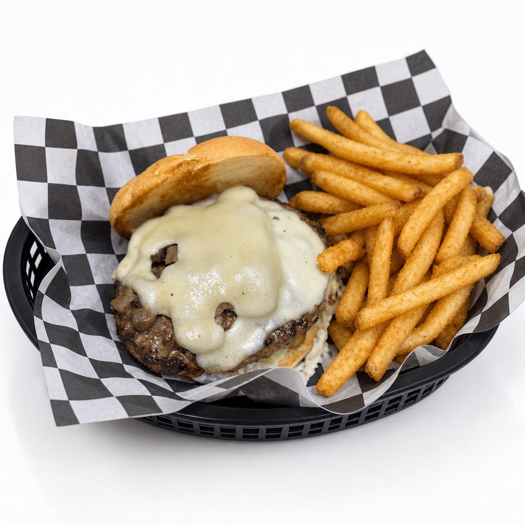 Mushroom Swiss Burger.
