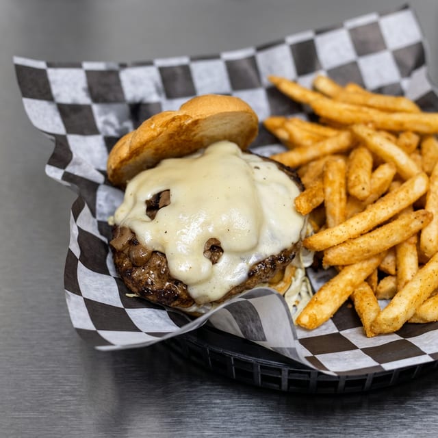 Mushroom Swiss Burger.
